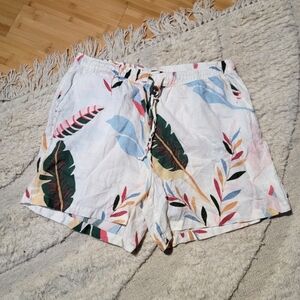Cynthia Rowley 100% Linen Tropical Floral Shorts size 2X Ivory Multicolor